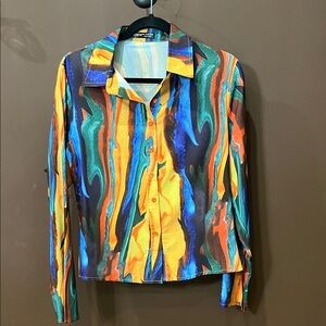 SHEIN Colorful Abstract Button Down Shirt